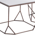 Set of Two Silver and Bronze Mirrored Glass and Steel Square Abstract Bunching Coffee Tables on a white background