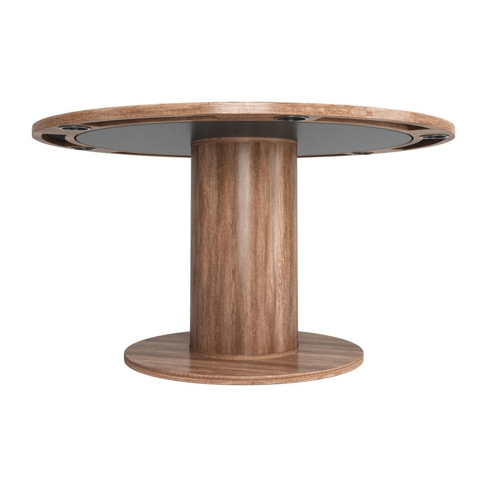 54" Natural And Black Round Convertible Game Table. Game table isolated on a plain white background, finished in black.