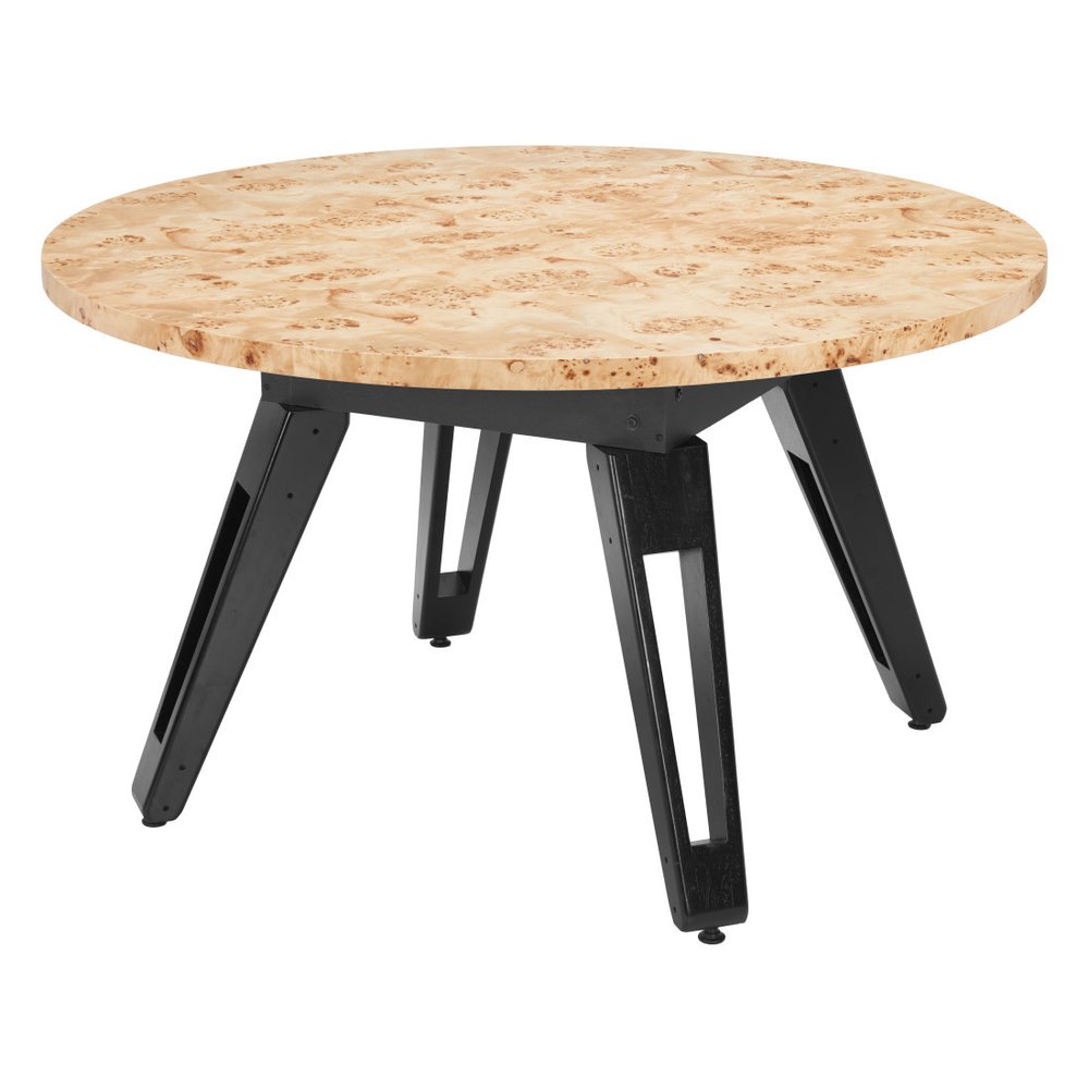 54" Natural Burl And Black Round Convertible Game Table. Game table isolated on a plain white background, finished in black.