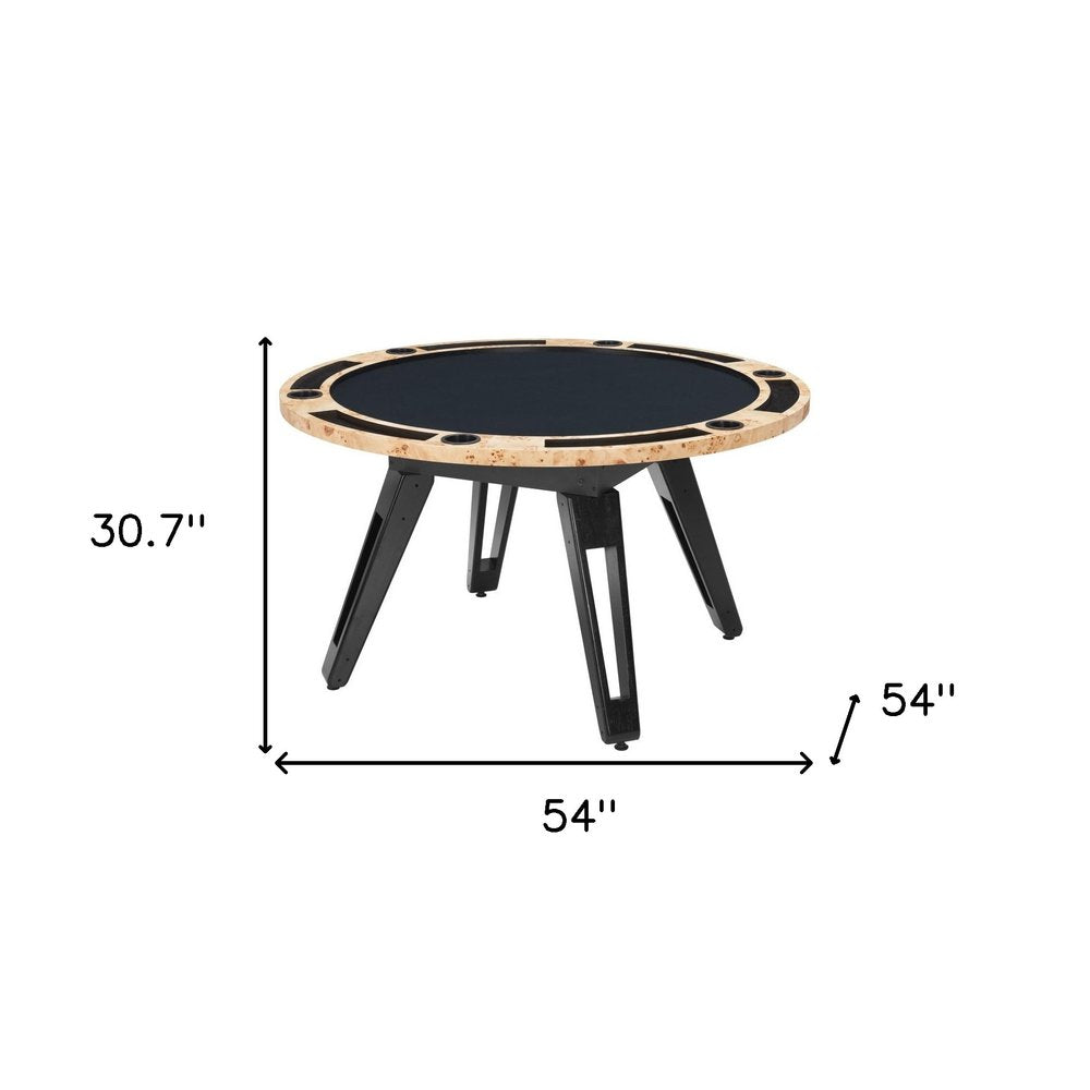 54" Natural Burl And Black Round Convertible Game Table