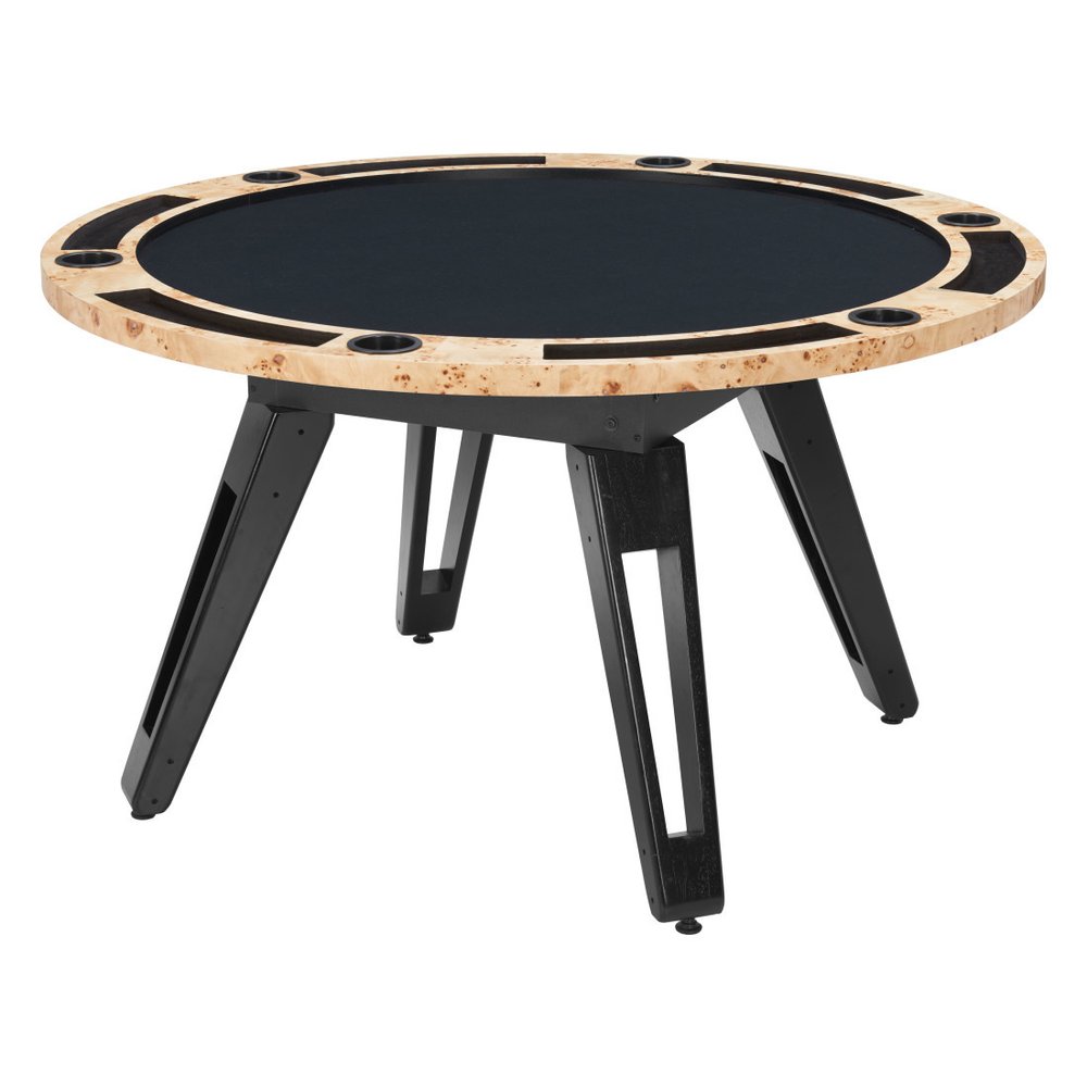 54" Natural Burl And Black Round Convertible Game Table. Game table isolated on a plain white background, finished in black.