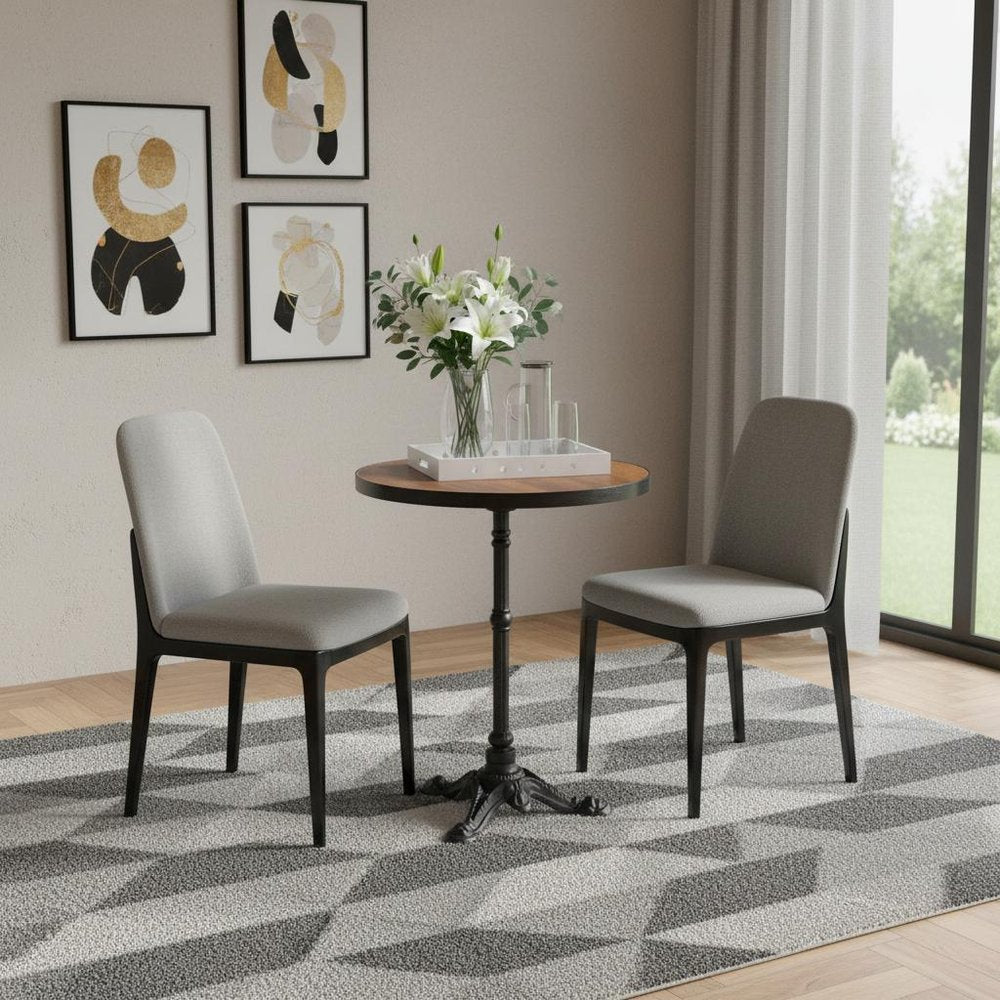 24" Walnut and Black Wood And Aluminum Indoor Outdoor Pedestal Base Round Top Dining Table.