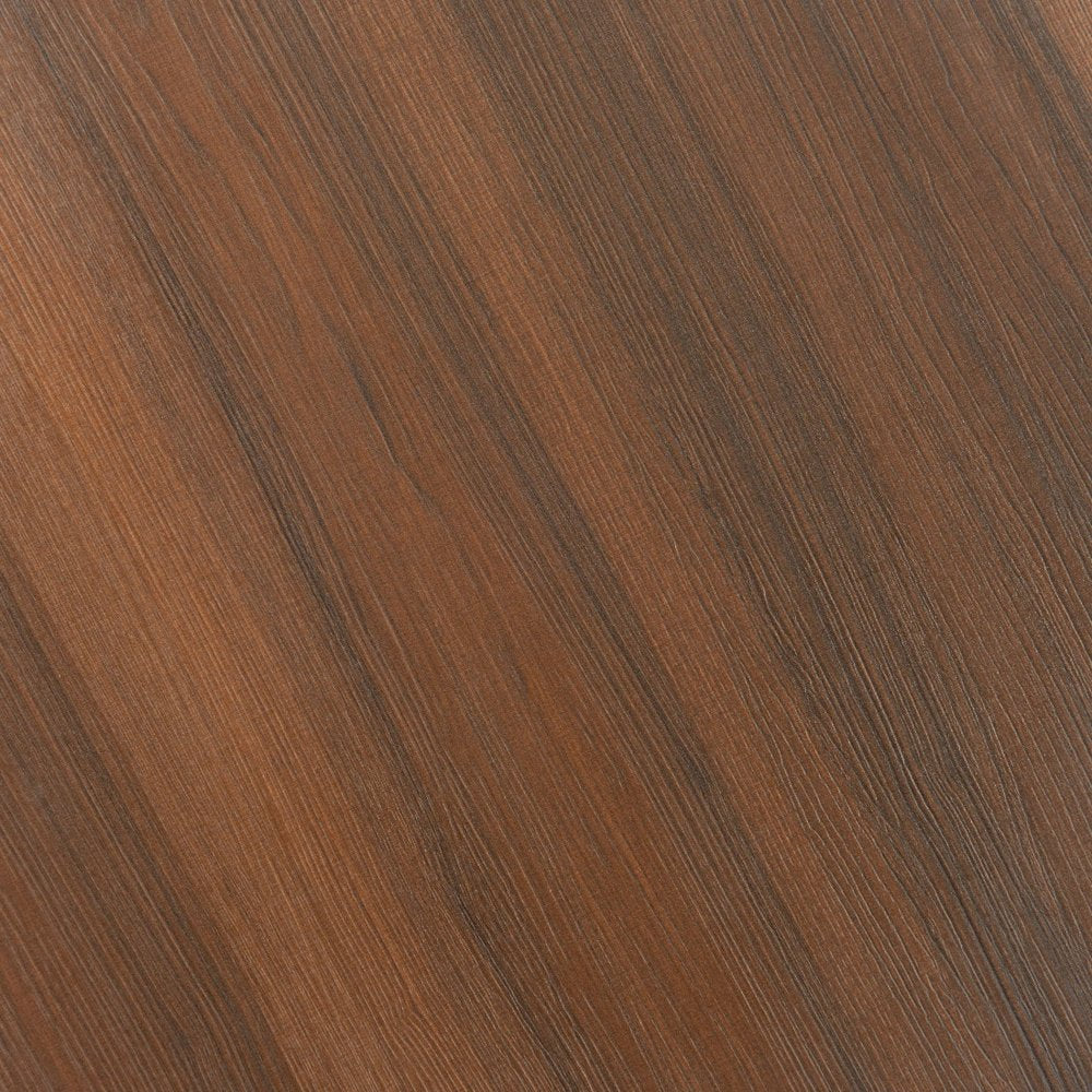24" Walnut and Black Wood And Aluminum Indoor Outdoor Pedestal Base Round Top Dining Table. Outdoor table in walnut metal.