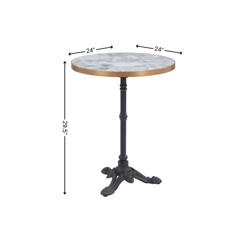 24" White And Black Wood And Aluminum Indoor Outdoor Pedestal Base Round Top Dining Table