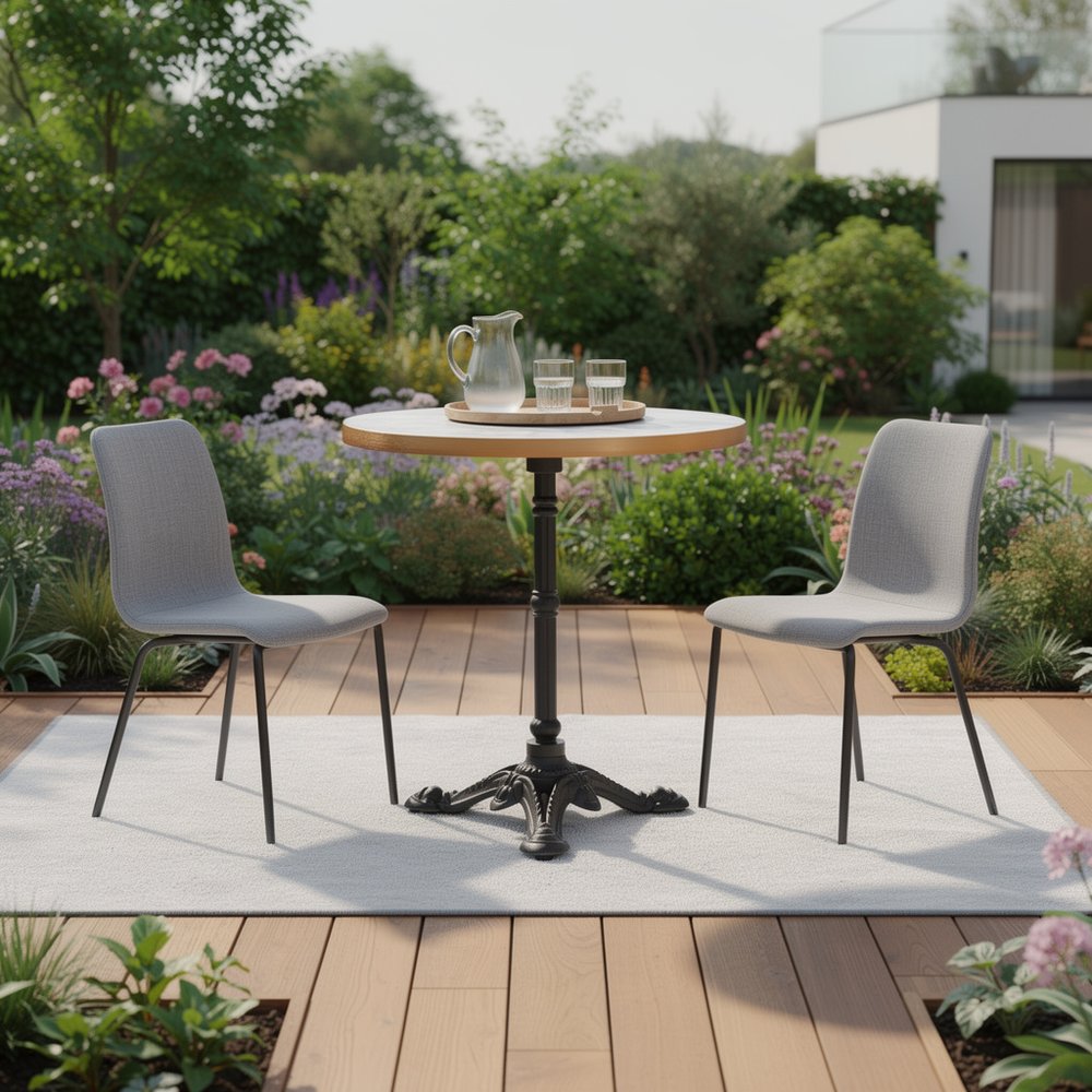 24" White And Black Wood And Aluminum Indoor Outdoor Pedestal Base Round Top Dining Table