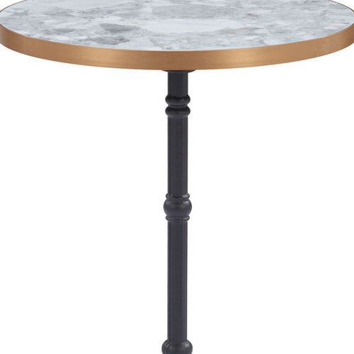 24" White And Black Wood And Aluminum Indoor Outdoor Pedestal Base Round Top Dining Table