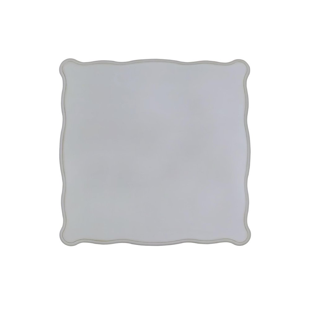 58" Ivory and Gold Wood Square Coffee Table With Shelf. Coffee table isolated on a plain white background, finished in ivory wood.