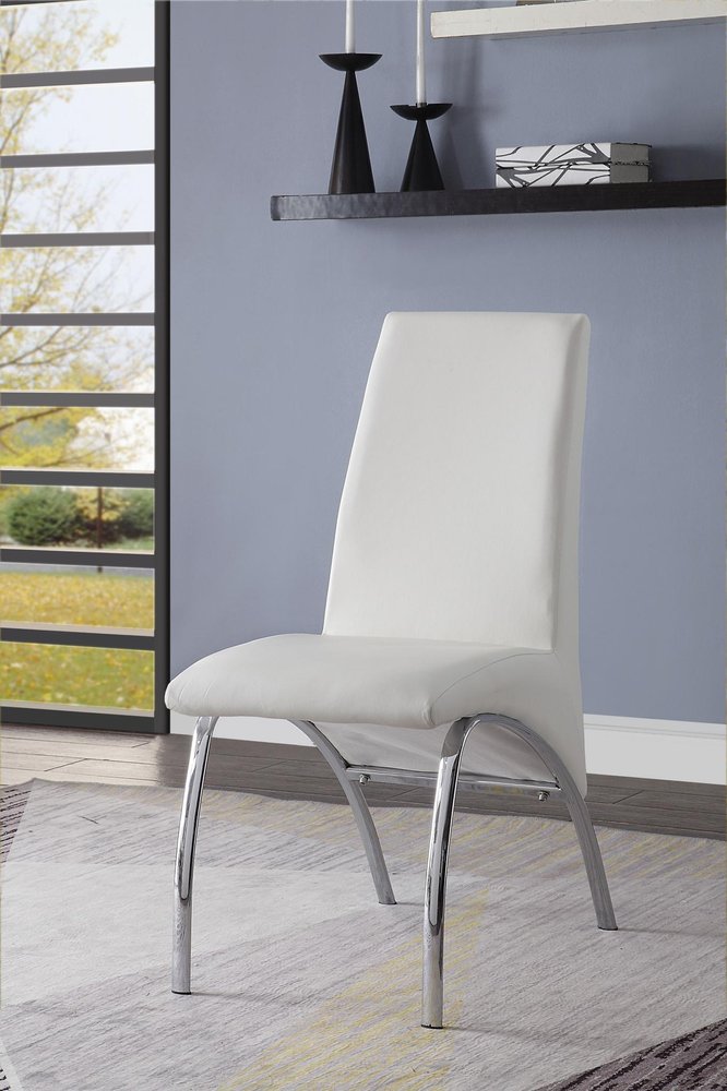 Set of Two White and Silver Faux Leather Dining Side Chairs - 38.00" H x 17.00" W x 24.00" D