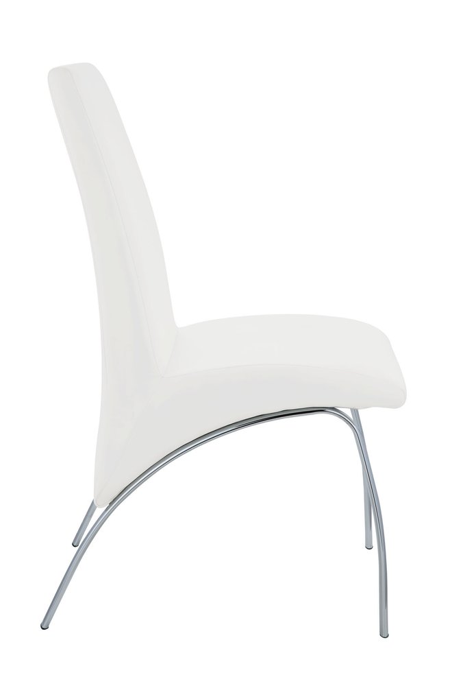 Set of Two White and Silver Faux Leather Dining Side Chairs - 38.00" H x 17.00" W x 24.00" D