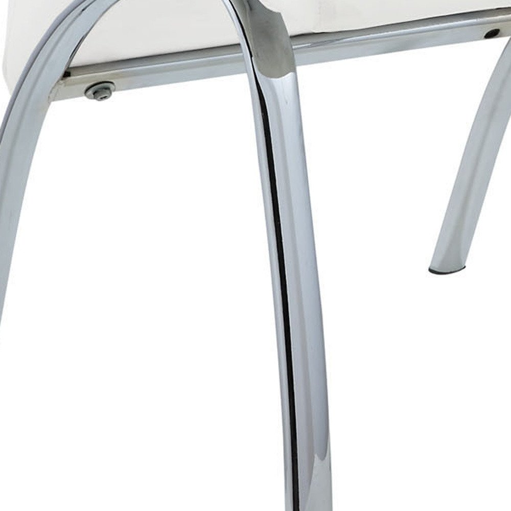 Set of Two White and Silver Faux Leather Dining Side Chairs - 38.00" H x 17.00" W x 24.00" D