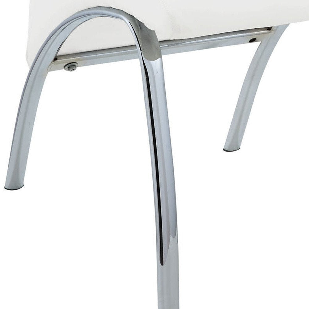 Set of Two White and Silver Faux Leather Dining Side Chairs - 38.00" H x 17.00" W x 24.00" D