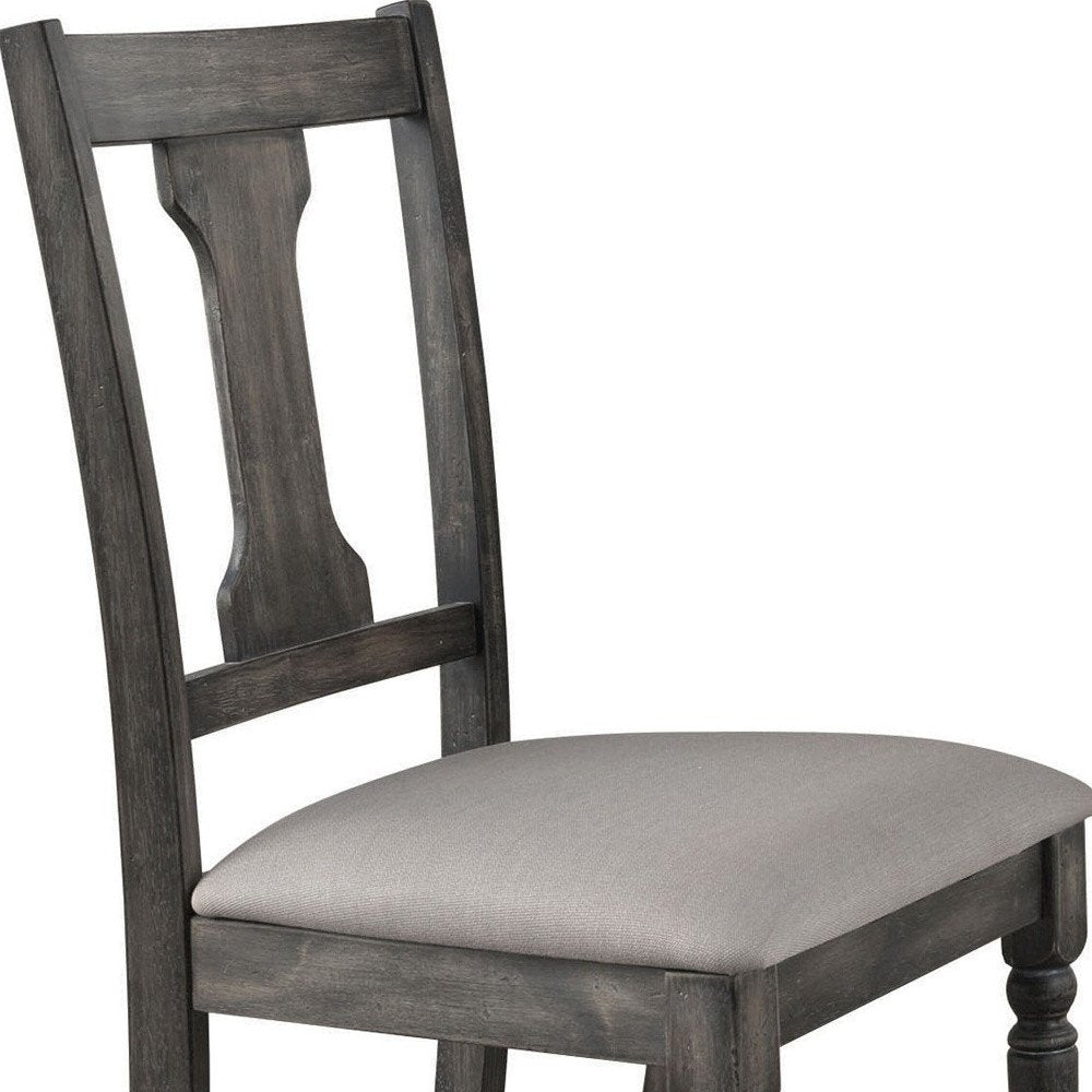 Set of Two Tan and Gray Linen Open Back Dining Side Chairs