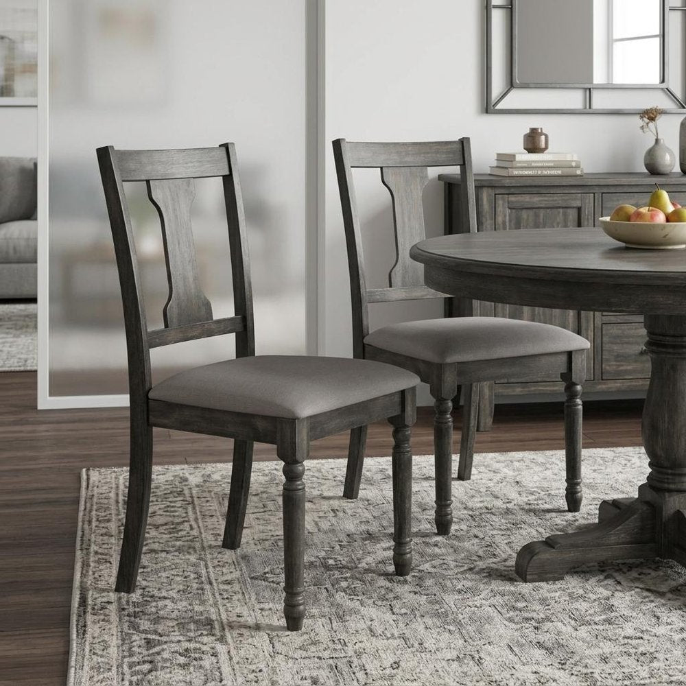 Set of Two Tan and Gray Linen Open Back Dining Side Chairs