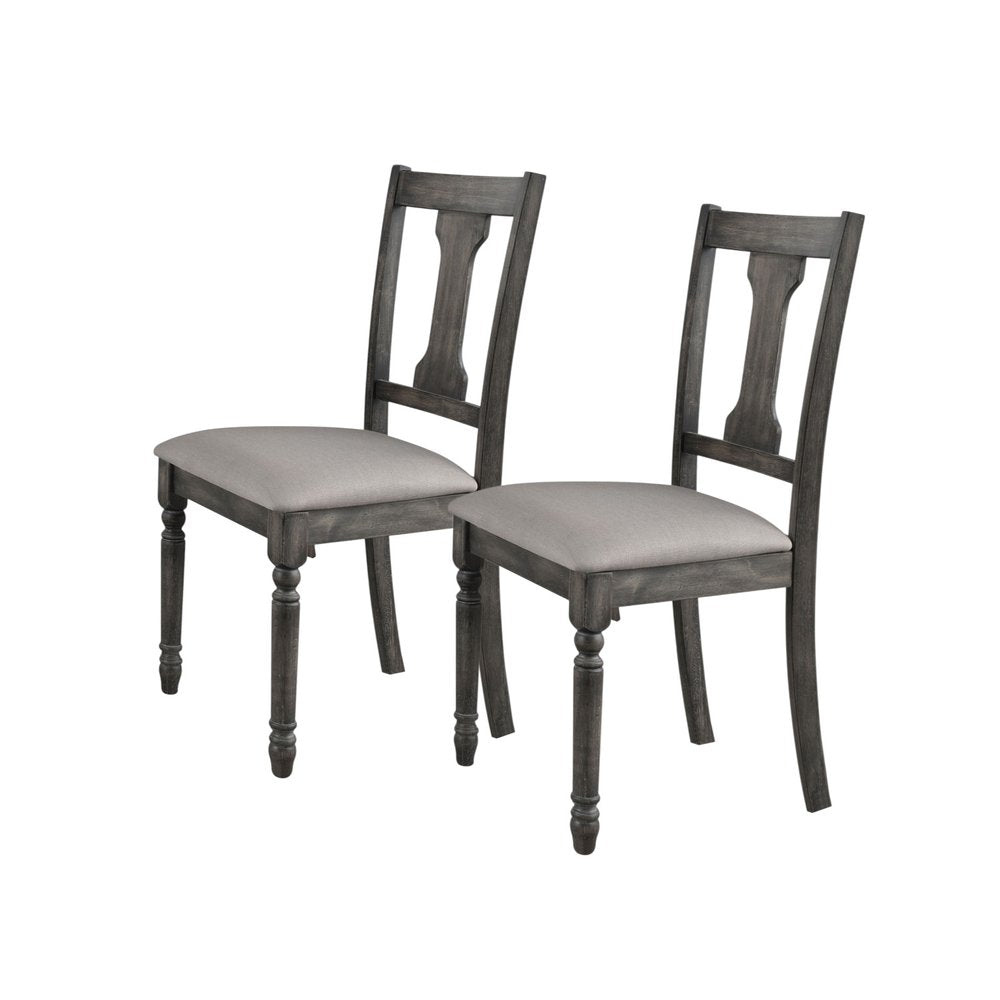 Set of Two Tan and Gray Linen Open Back Dining Side Chairs