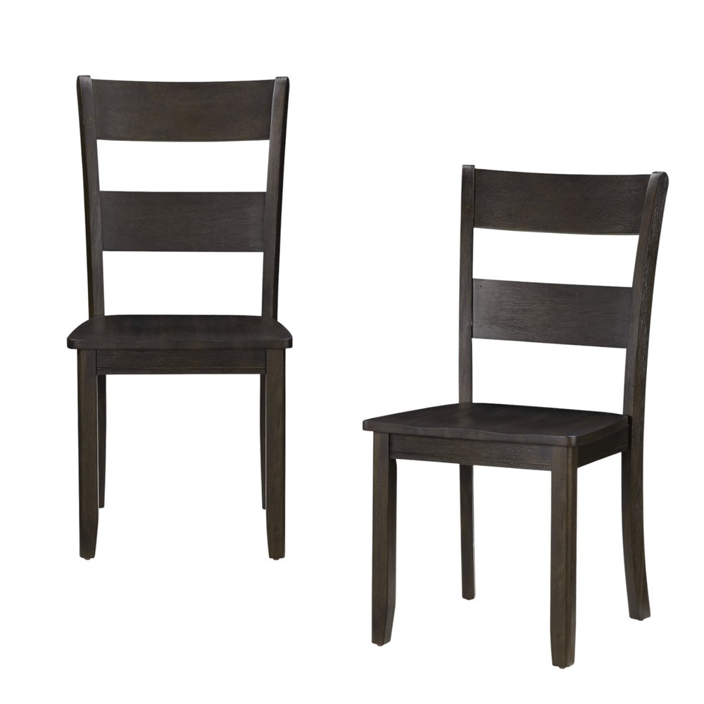 Set of Two Walnut Solid Wood Ladder Back Dining Side Chairs