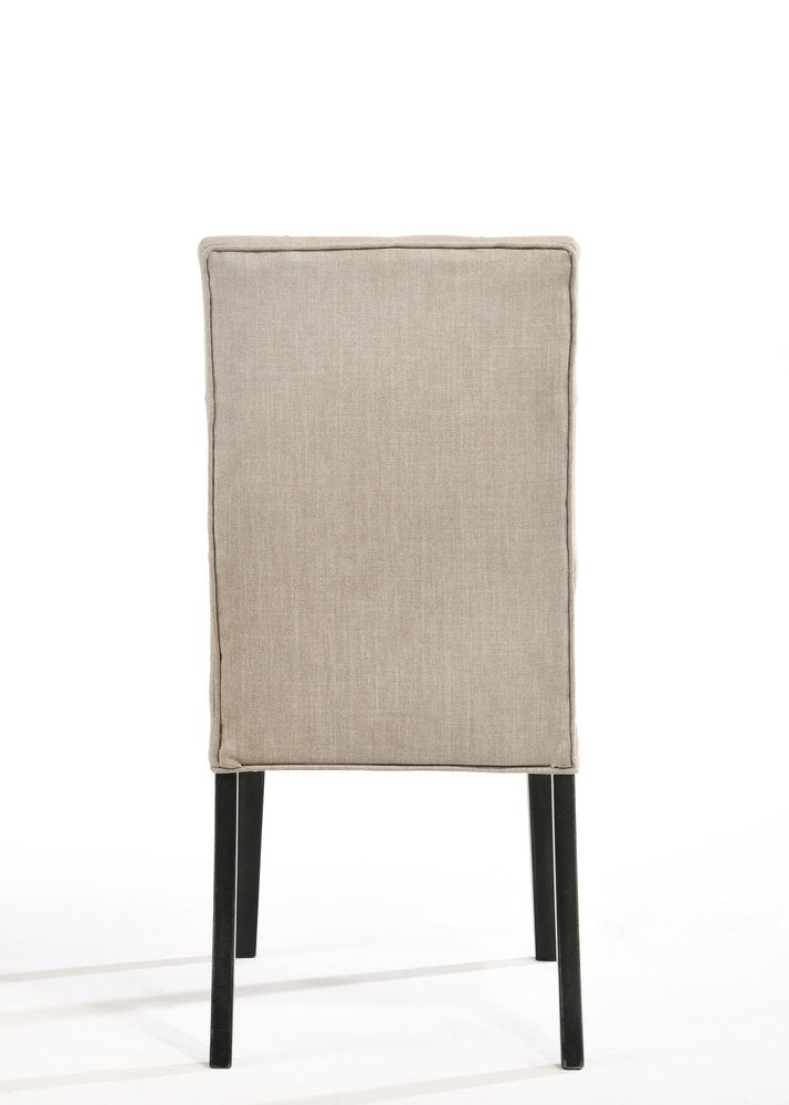 Set of Two Tan and Black Tufted Linen Open Back Dining Side Chairs
