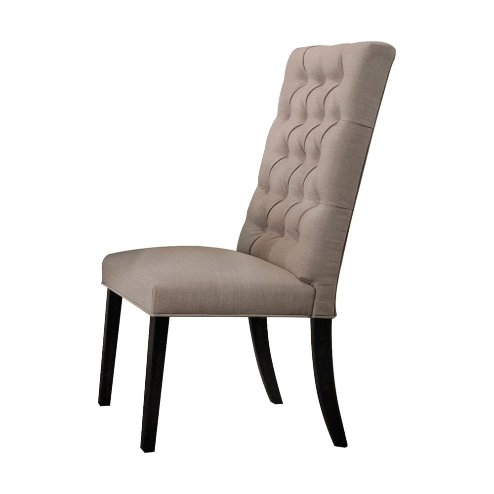 Set of Two Tan and Black Tufted Linen Open Back Dining Side Chairs