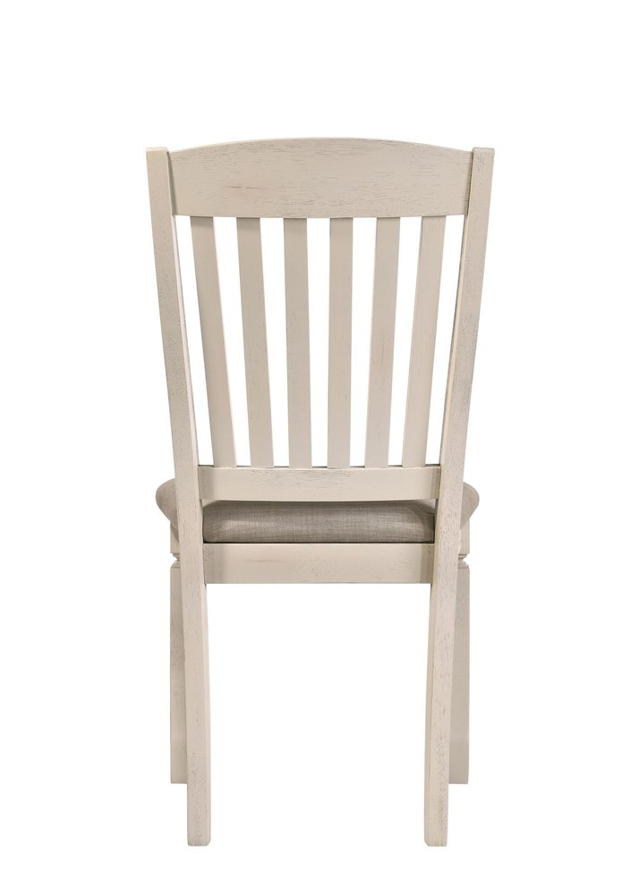 Set of Two Tan and Cream Fabric Slat Back Dining Side Chairs