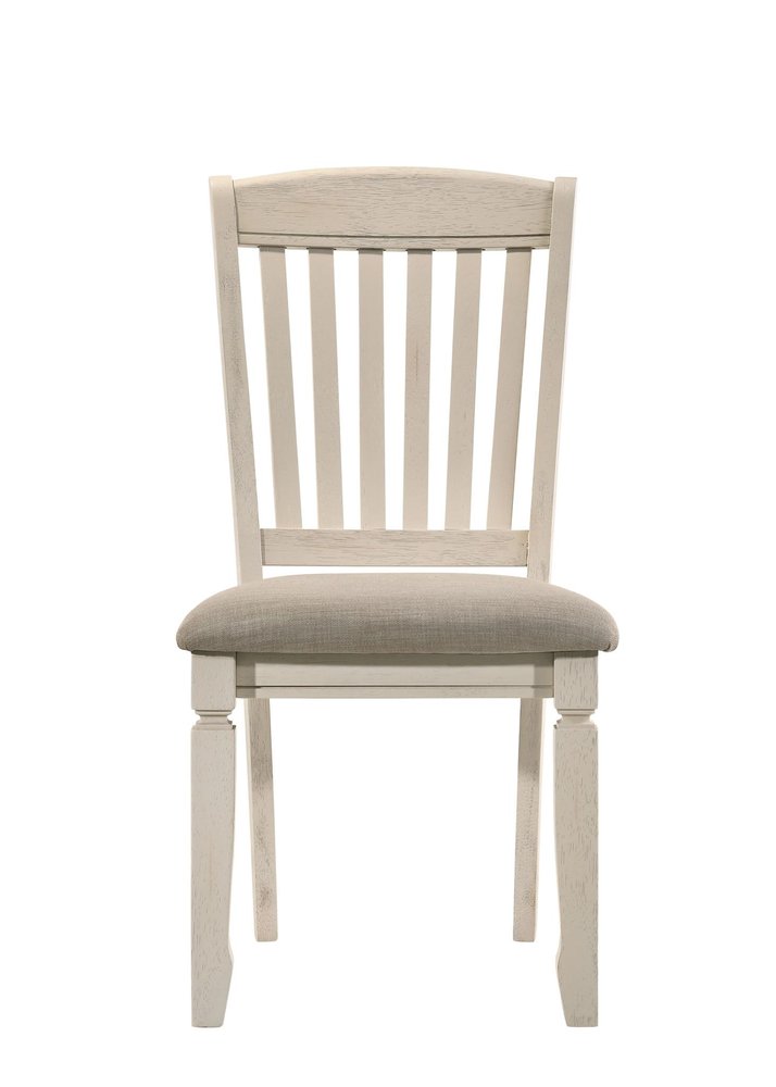 Set of Two Tan and Cream Fabric Slat Back Dining Side Chairs