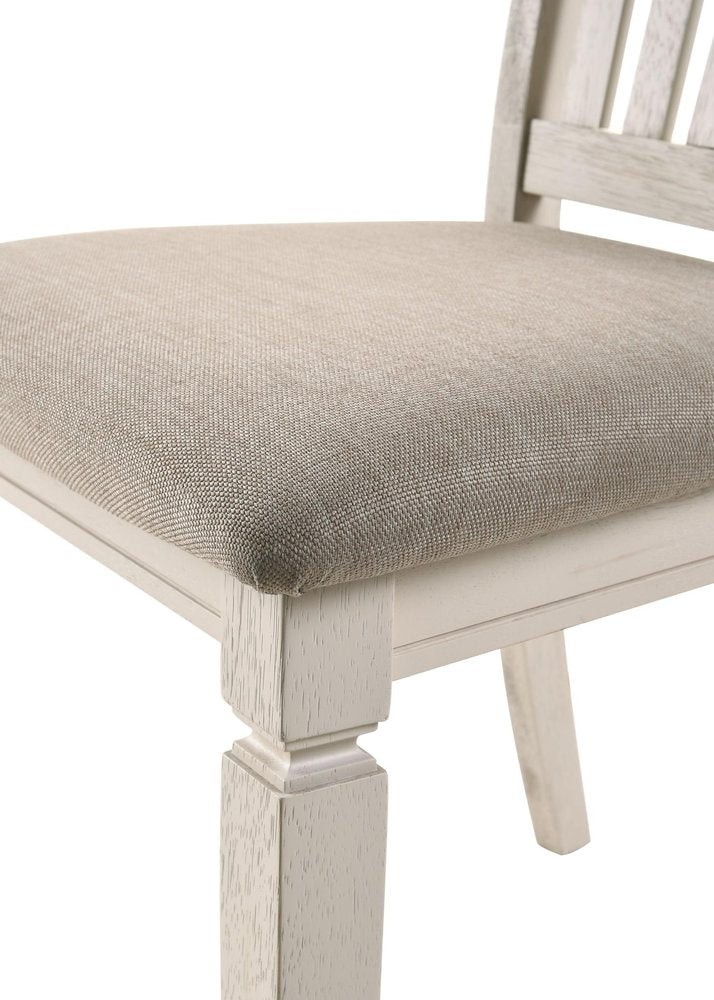 Set of Two Tan and Cream Fabric Slat Back Dining Side Chairs
