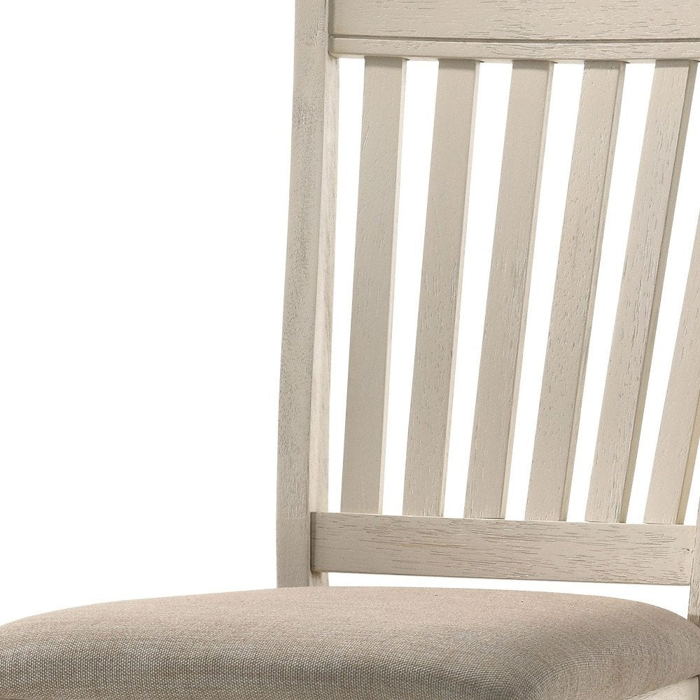 Set of Two Tan and Cream Fabric Slat Back Dining Side Chairs