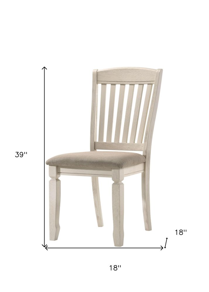 Set of Two Tan and Cream Fabric Slat Back Dining Side Chairs