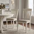 Set of Two Tan and Cream Fabric Slat Back Dining Side Chairs