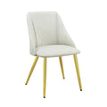Set of Two White and Gold Upholstered Faux Leather And Metal Dining Side Chairs on a white background