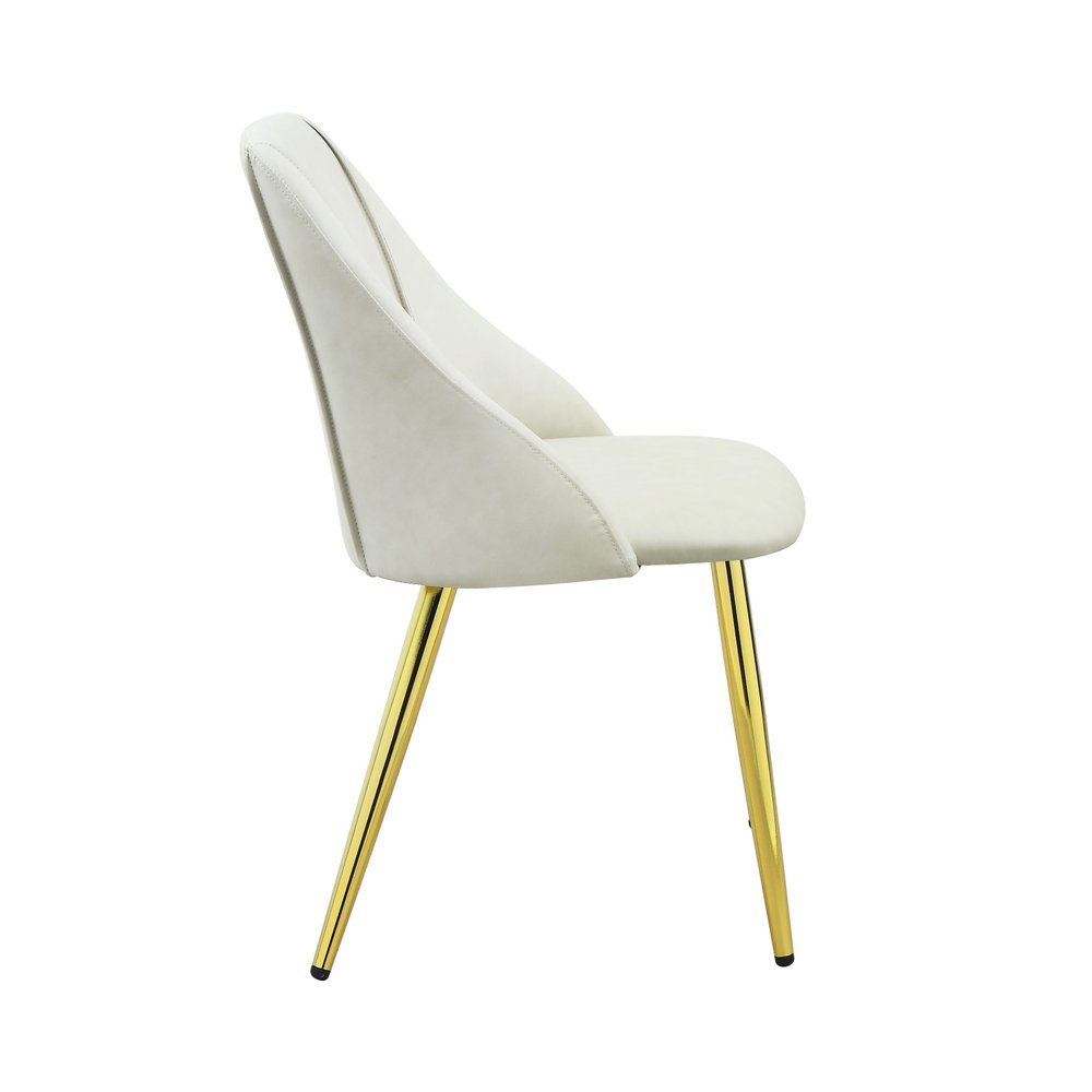 Set of Two White and Gold Upholstered Faux Leather And Metal Dining Side Chairs on a white background