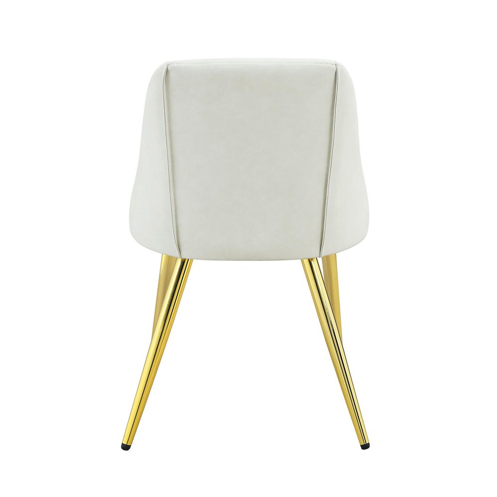 Set of Two White and Gold Upholstered Faux Leather And Metal Dining Side Chairs on a white background