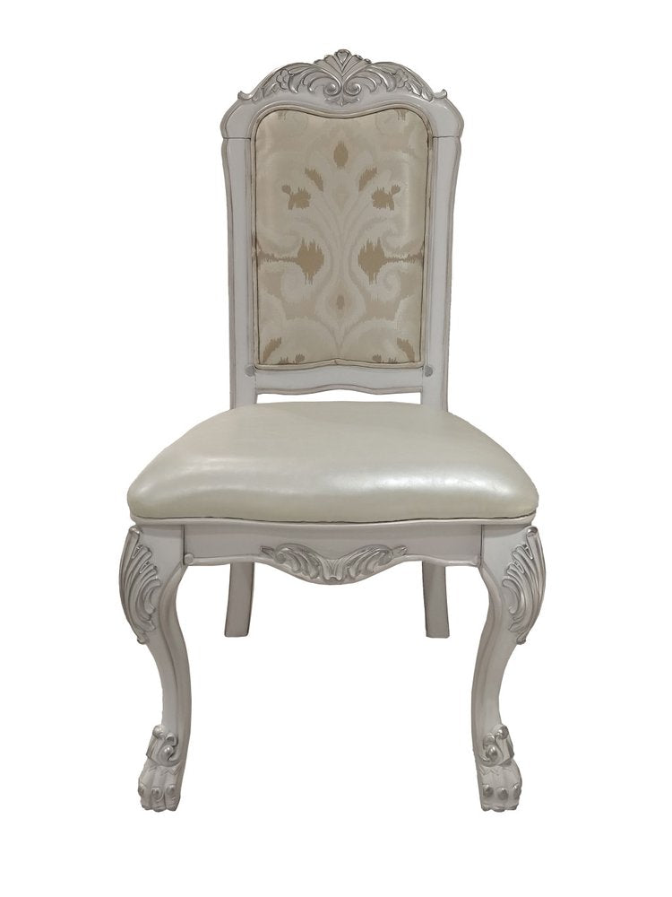 Set of Two White Tufted Faux Leather Dining Side Chairs
