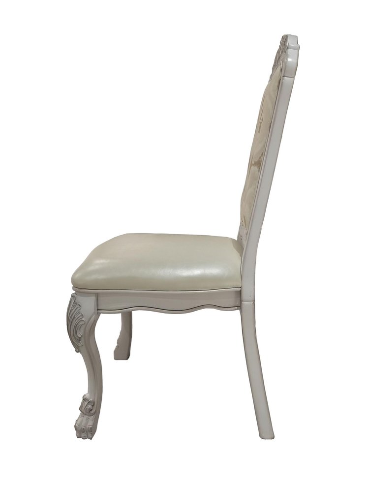 Set of Two White Tufted Faux Leather Dining Side Chairs