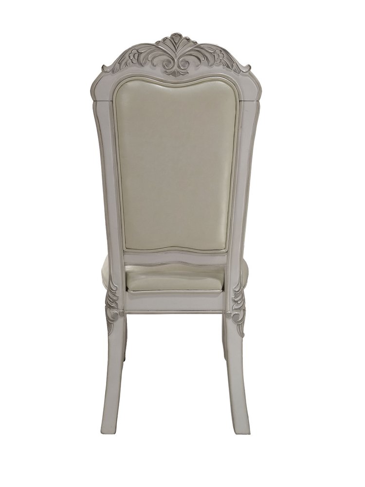 Set of Two White Tufted Faux Leather Dining Side Chairs