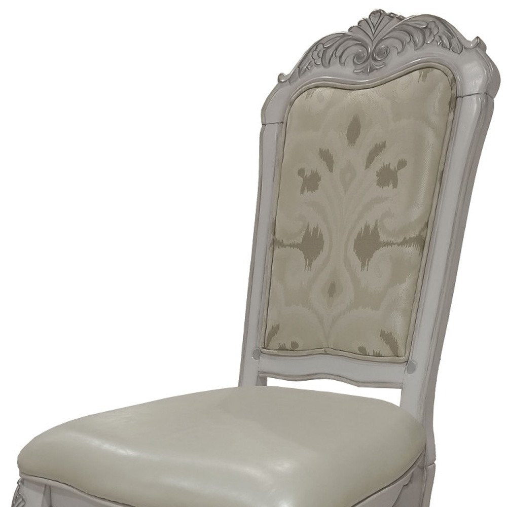 Set of Two White Tufted Faux Leather Dining Side Chairs