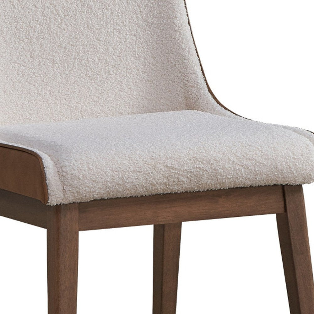 Set of Two White and Brown Velvet Dining Side Chairs