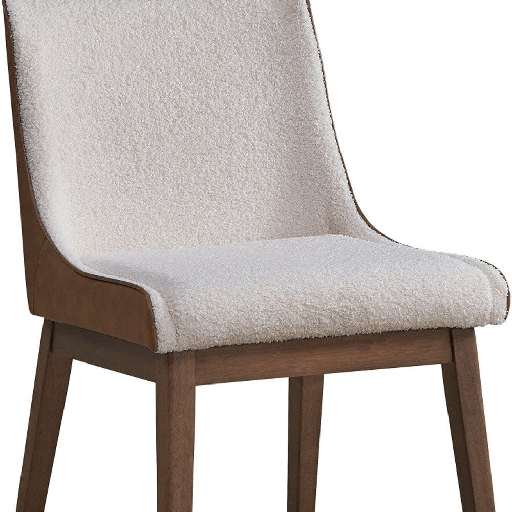 Set of Two White and Brown Velvet Dining Side Chairs
