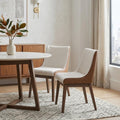 Set of Two White and Brown Velvet Dining Side Chairs