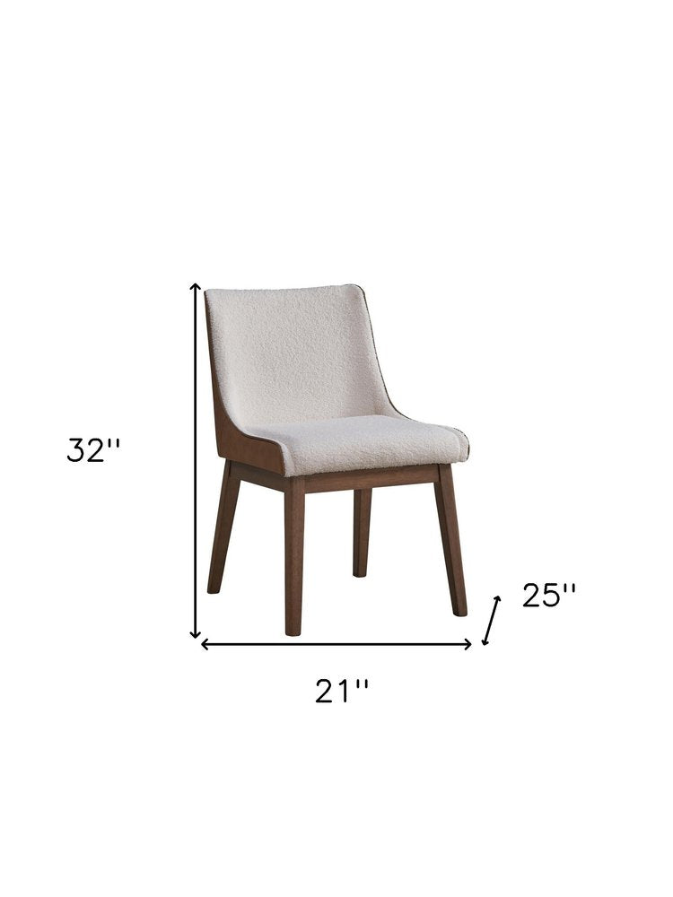 Set of Two White and Brown Velvet Dining Side Chairs