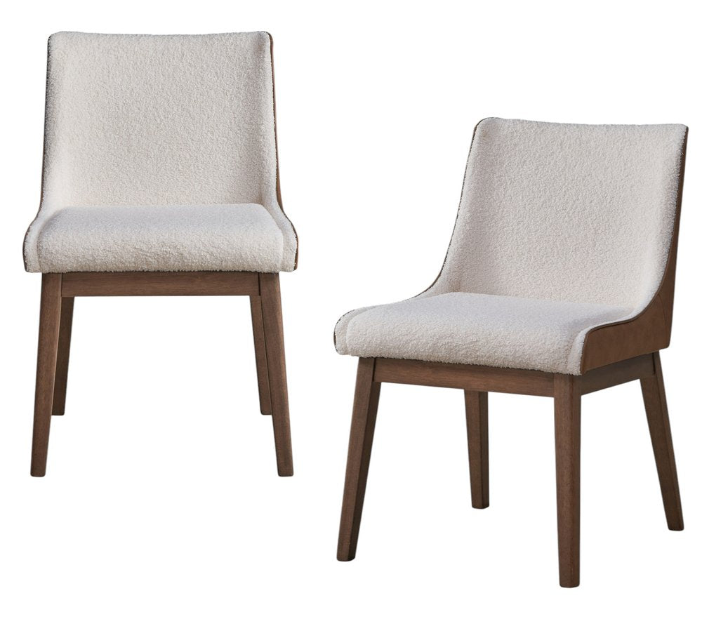 Set of Two White and Brown Velvet Dining Side Chairs