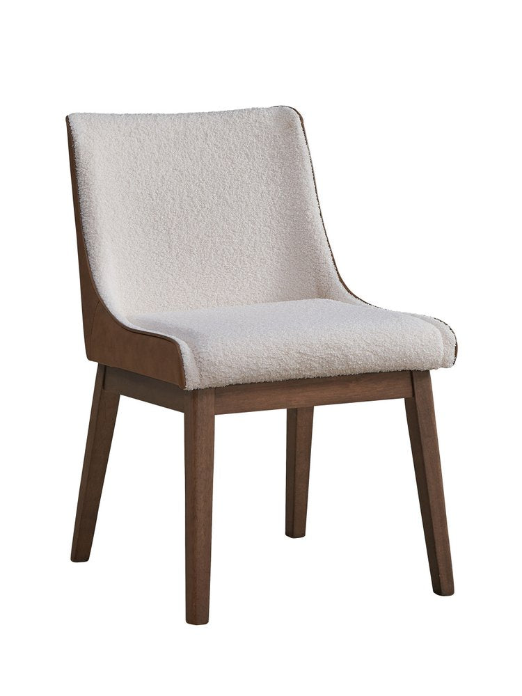 Set of Two White and Brown Velvet Dining Side Chairs