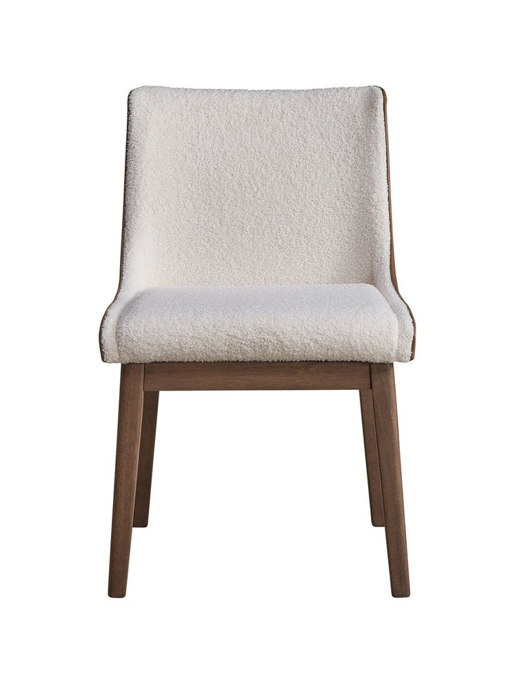 Set of Two White and Brown Velvet Dining Side Chairs