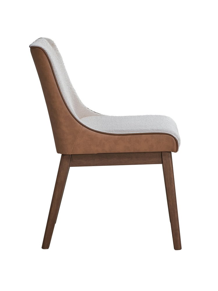 Set of Two White and Brown Velvet Dining Side Chairs