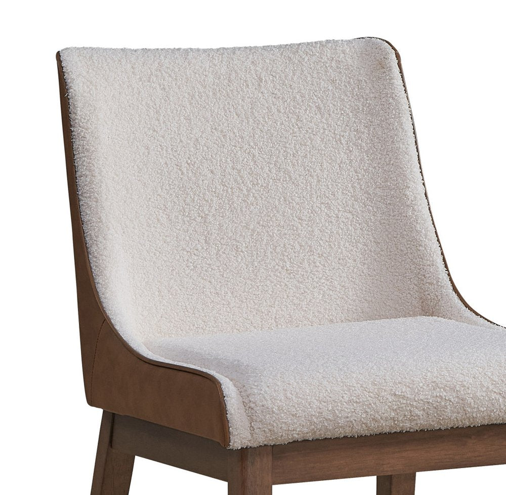 Set of Two White and Brown Velvet Dining Side Chairs