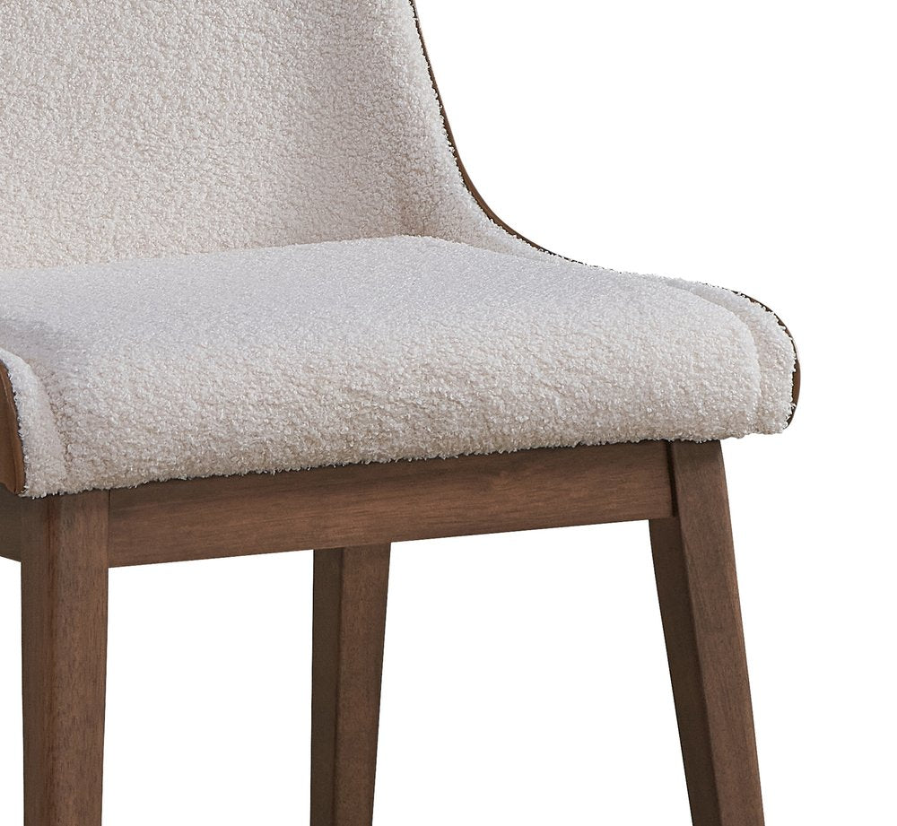 Set of Two White and Brown Velvet Dining Side Chairs