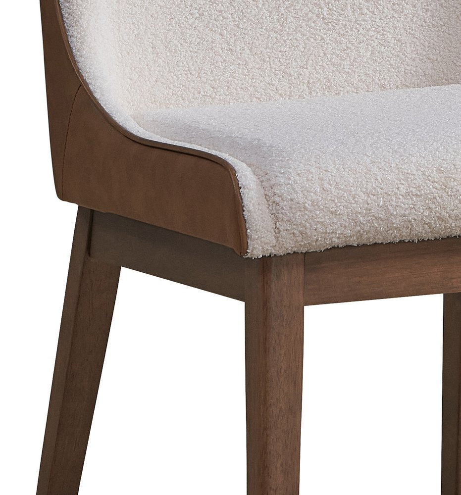 Set of Two White and Brown Velvet Dining Side Chairs