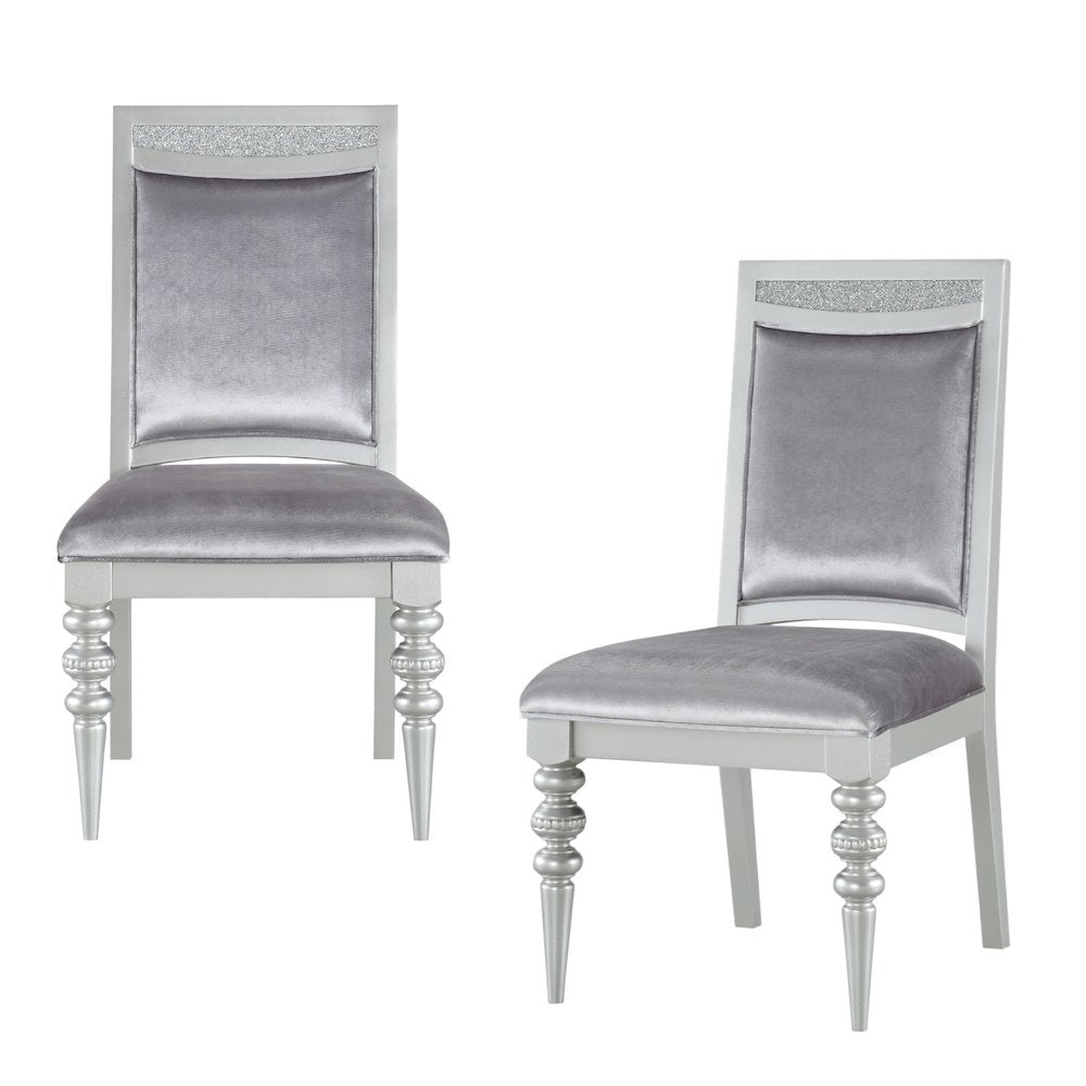 Set of Two Platinum Fabric Dining Side Chairs