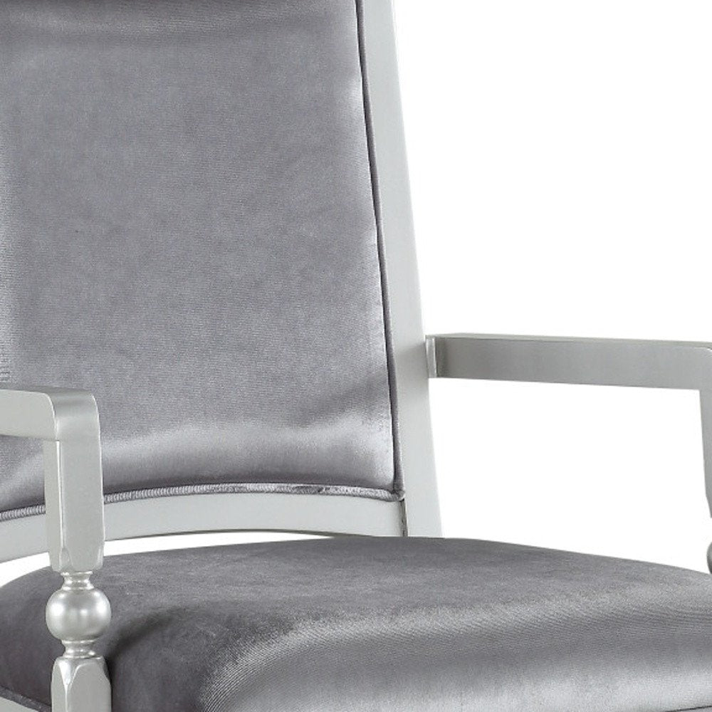 Set of Two Platinum Fabric Dining Arm Chairs