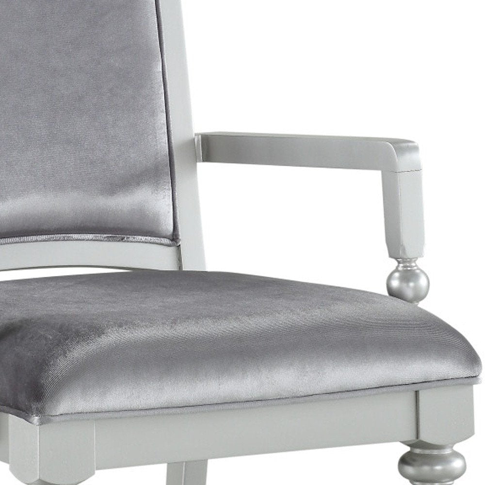 Set of Two Platinum Fabric Dining Arm Chairs
