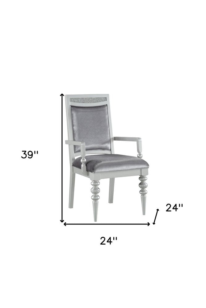 Set of Two Platinum Fabric Dining Arm Chairs