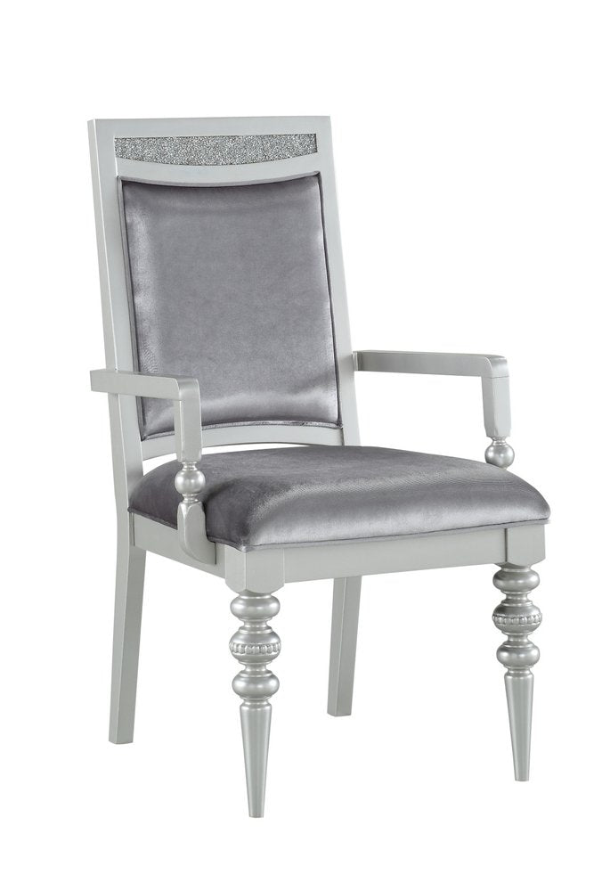 Set of Two Platinum Fabric Dining Arm Chairs
